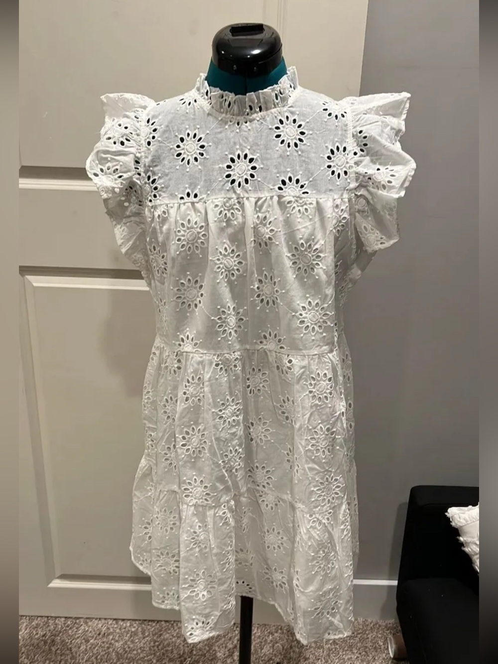 White Eyelet Ruffle Sleeve Sundress